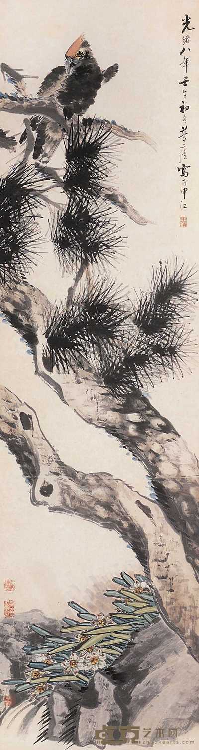 朱偁 花鸟 立轴 152×40cm
